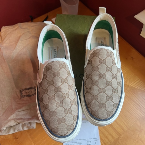 Gucci Tennis 1977 GG Supreme Logo Canvas Flat Slip On Sneakers Shoes Sz 39 - Picture 6 of 8